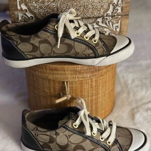 Coach Brown & Tan Logo Canvas Sneakers